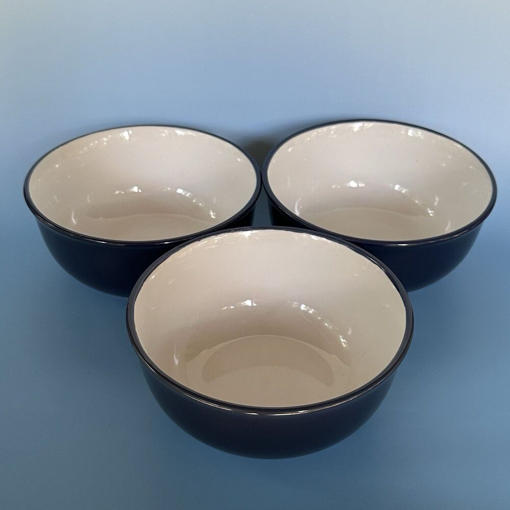 Vintage Royal Norfolk Cobalt Blue Stoneware Cereal Soup Bowls Set of 3 Blue Farm